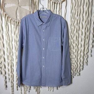 Outerknown Men's Blue and White Stripe Long Sleeve Button Down Dress Shirt L